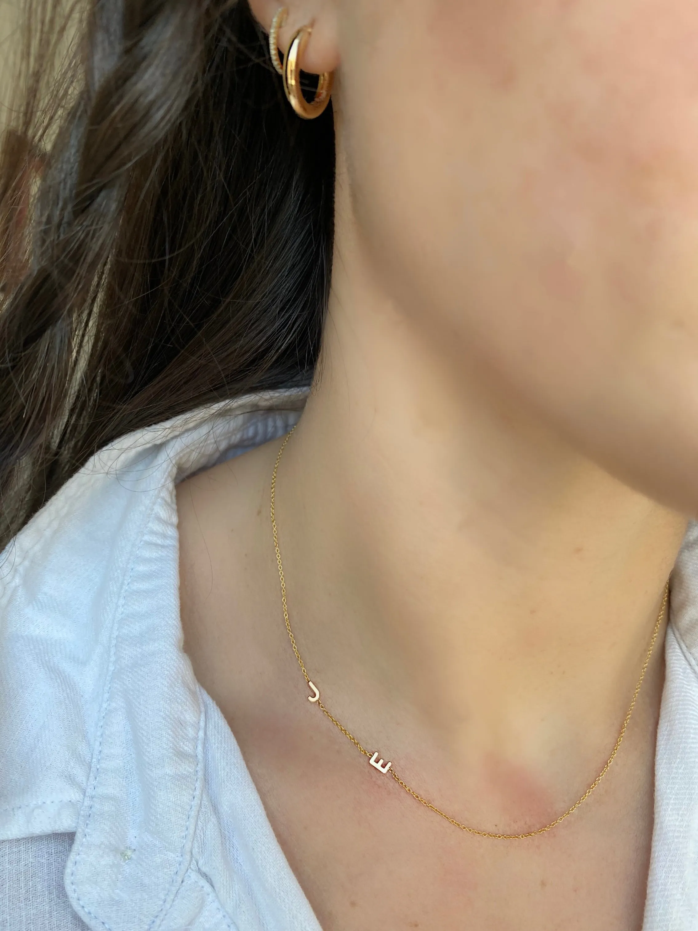 14K Gold Asymmetrical Initial Necklace