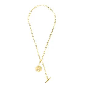 14k Gold Plated Adjustable Paperclip Lariat with Crystal Initial Medallion