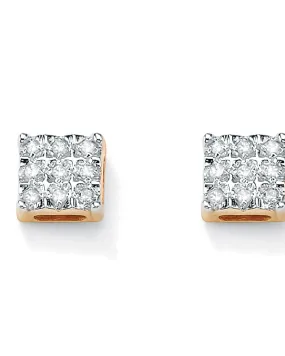 1/7 TCW Round Diamond 10k Yellow Gold Square-Shaped Stud Earrings | White