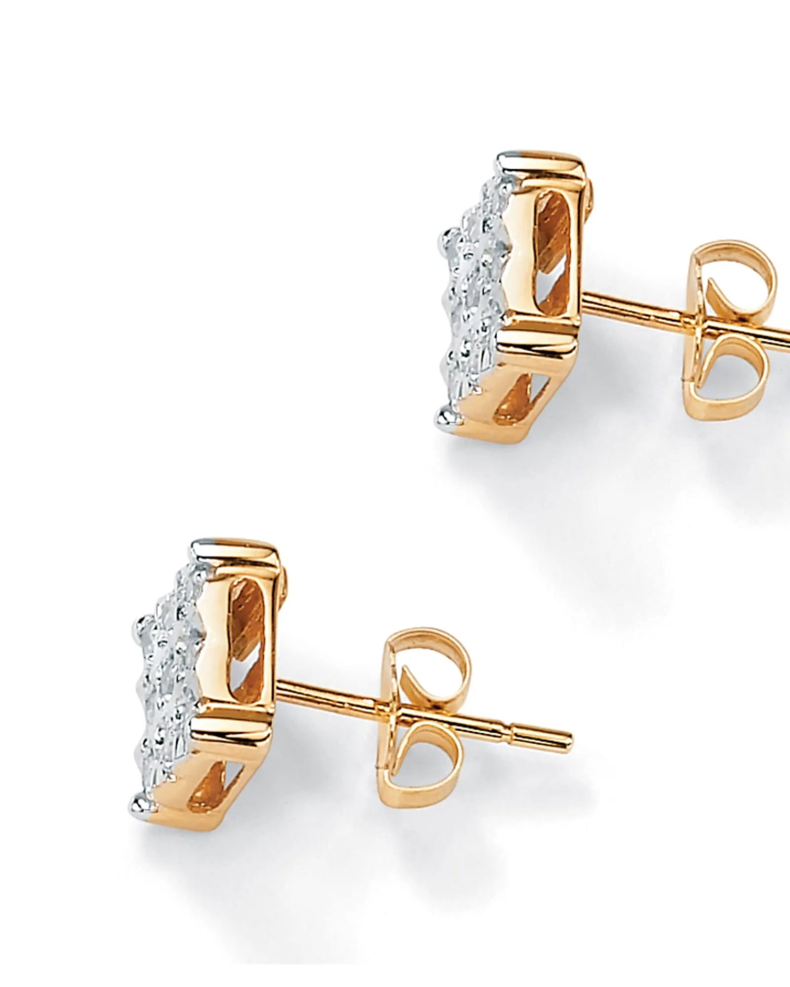 1/7 TCW Round Diamond 10k Yellow Gold Square-Shaped Stud Earrings | White