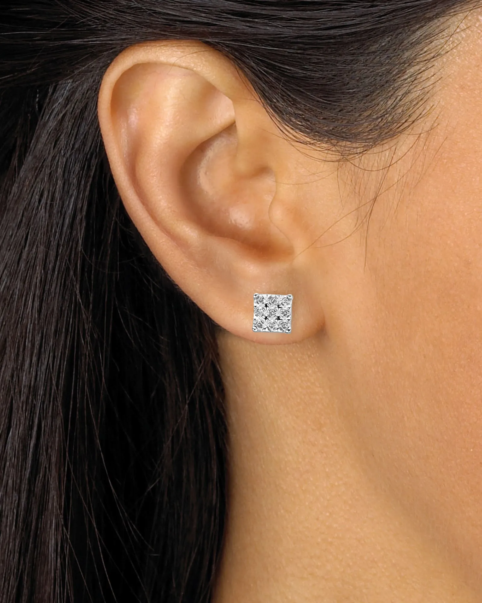 1/7 TCW Round Diamond 10k Yellow Gold Square-Shaped Stud Earrings | White