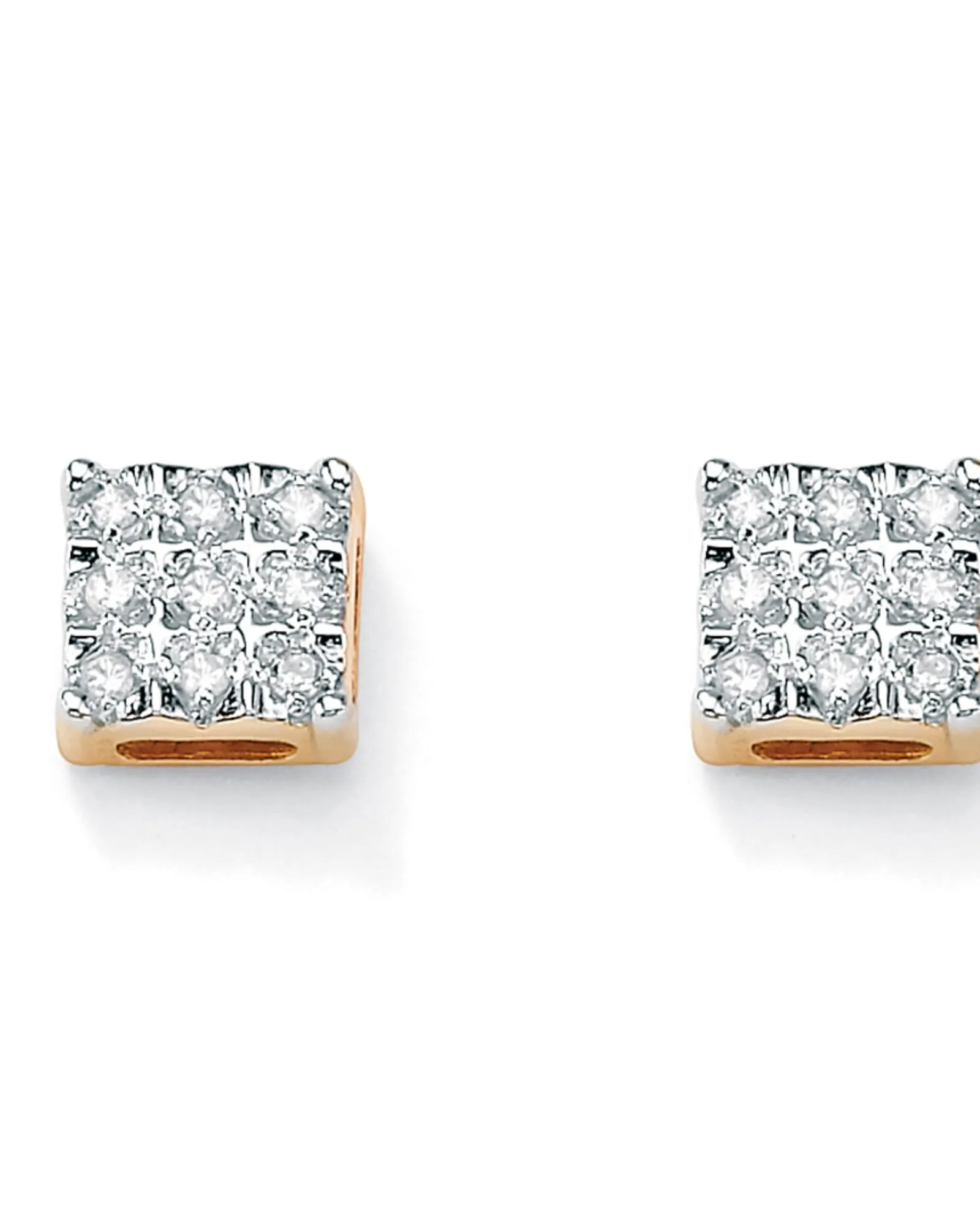 1/7 TCW Round Diamond 10k Yellow Gold Square-Shaped Stud Earrings | White
