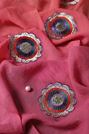 2.75 Meter Cut Piece Of Multi Thread With Gold Zari Floral Embroidery On Multi Color Viscose Georgette Fabric