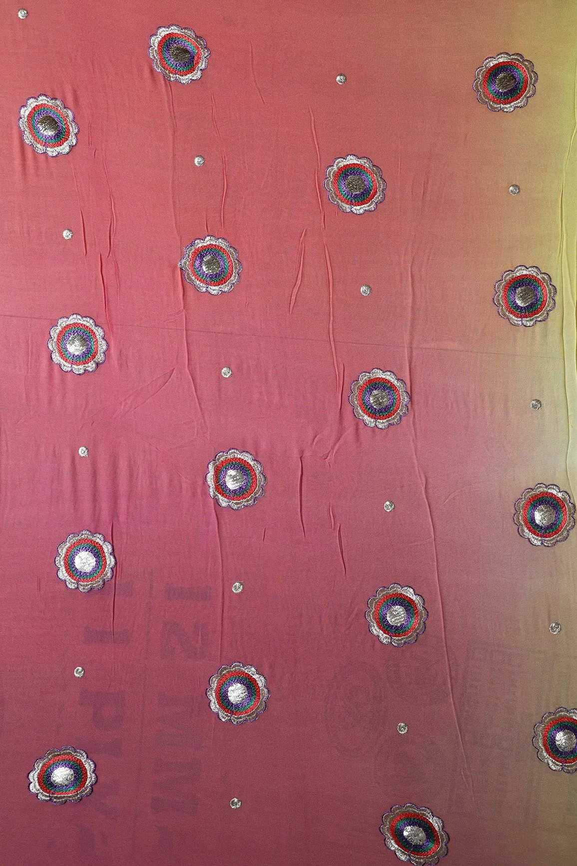 2.75 Meter Cut Piece Of Multi Thread With Gold Zari Floral Embroidery On Multi Color Viscose Georgette Fabric