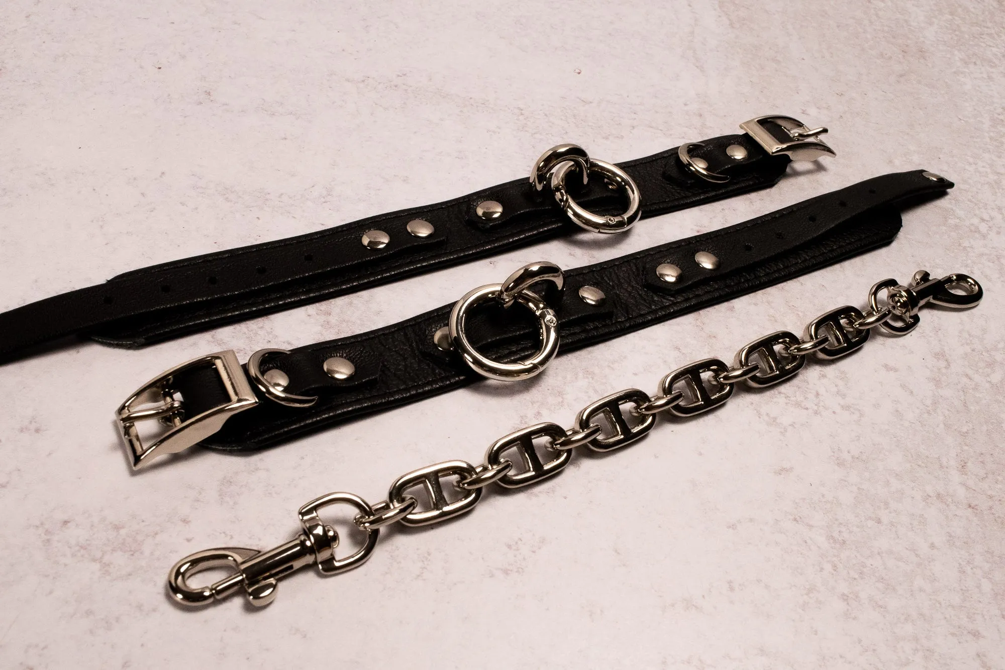 6" - 8" Silver & Black Leather Cuffs _ LIMITED _