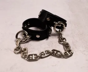 6" - 8" Silver & Black Leather Cuffs _ LIMITED _