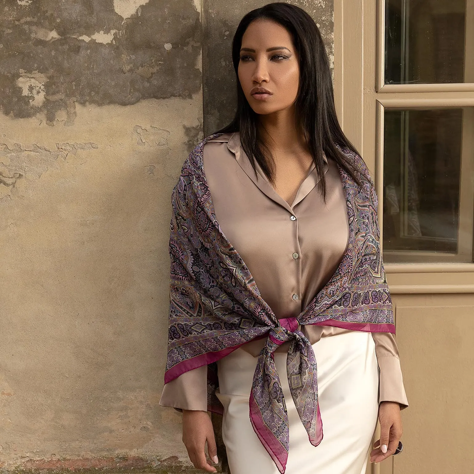 Ambra - Large Silk Scarf - Raspberry