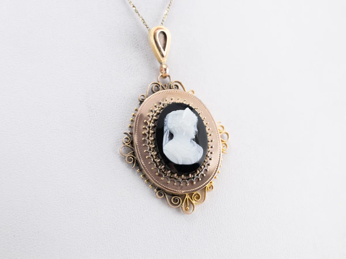 Antique Onyx Cameo Gold Pendant