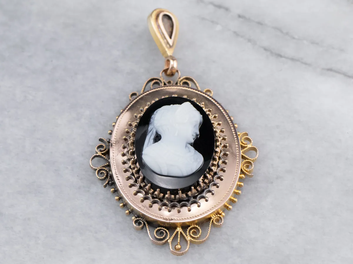 Antique Onyx Cameo Gold Pendant