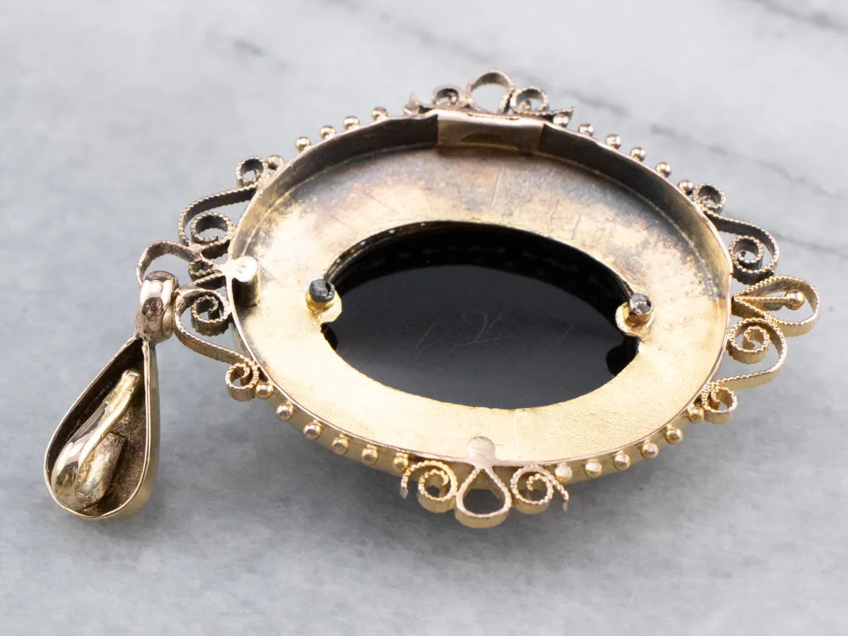 Antique Onyx Cameo Gold Pendant