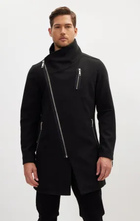 Asymmetrical Zipper Closure Coat - Black