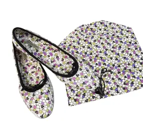 Bottega Veneta Women's Floral Green / Purple / Black Leather Ballet Flats 430525
