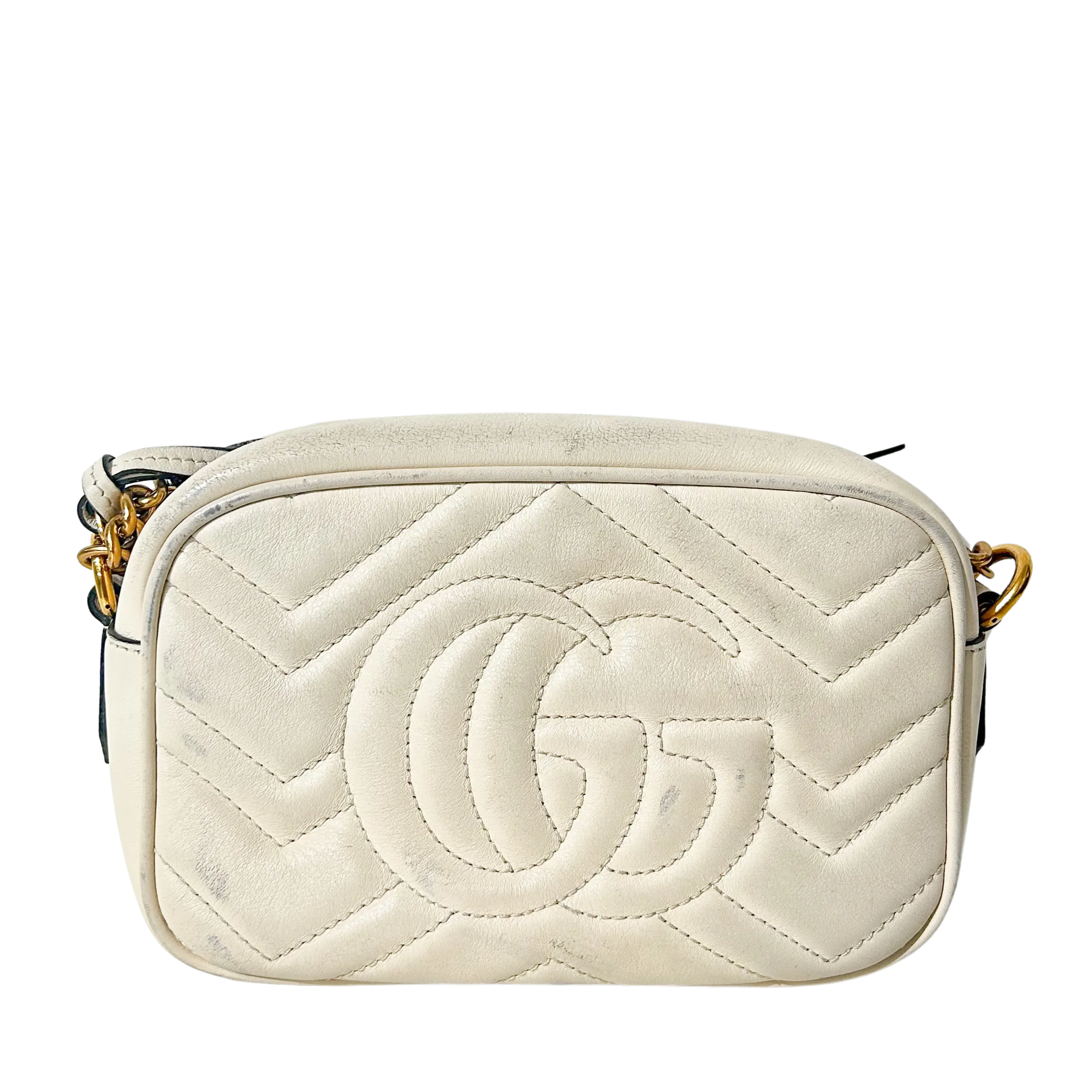 Calfskin Matelasse Mini GG Marmont Chain Shoulder Bag White