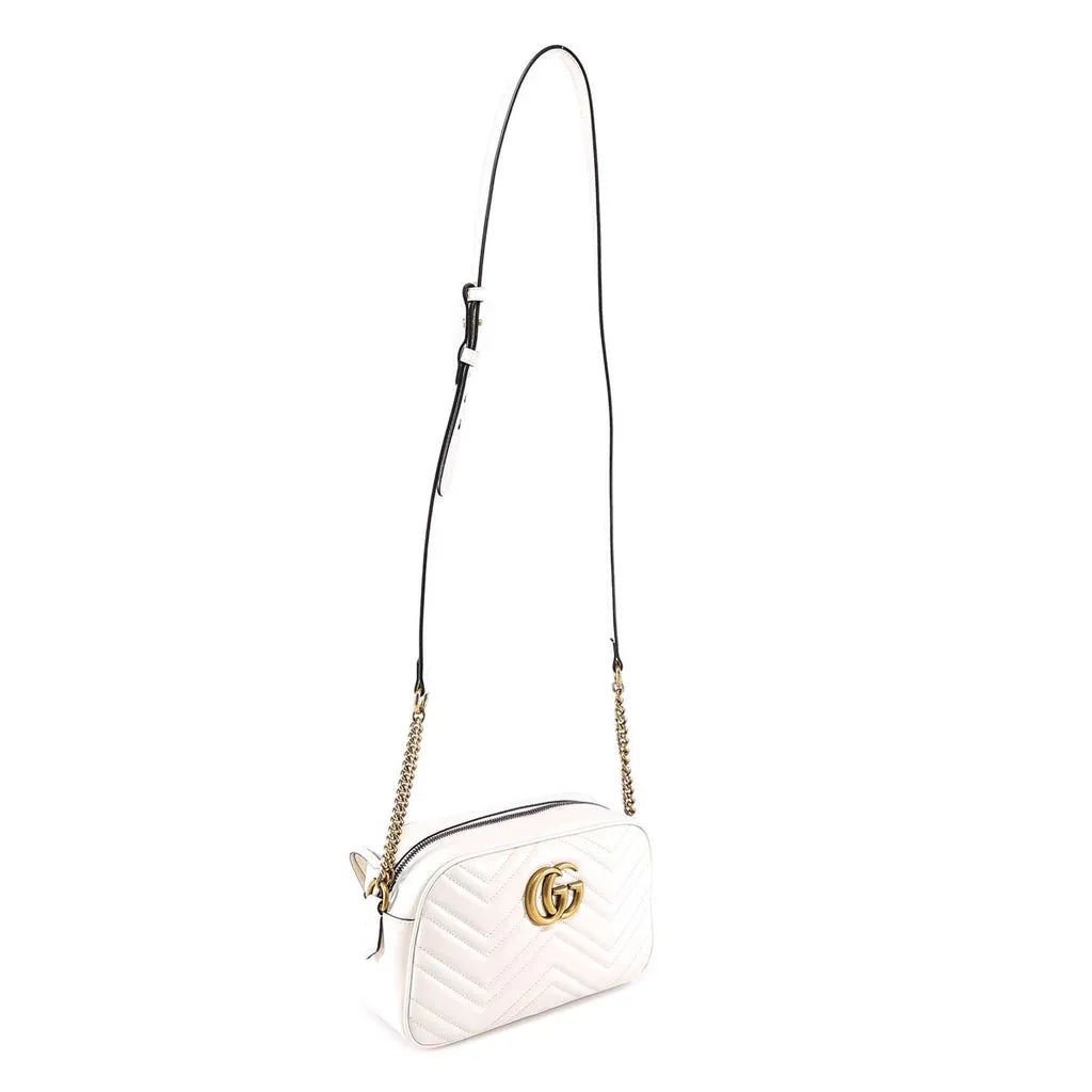 Calfskin Matelasse Mini GG Marmont Chain Shoulder Bag White