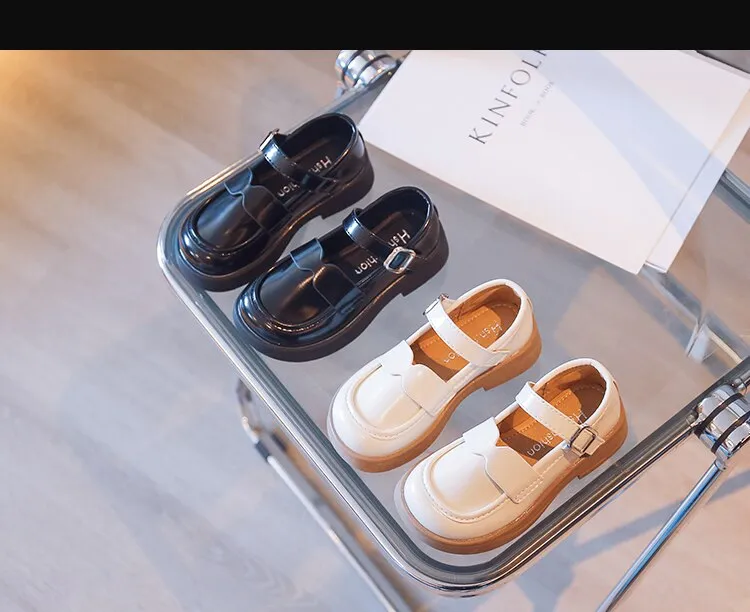 Children Mary Janes Platform Black Beige Plain Design Girls Leather Shoes Toddler School All-match Kids