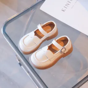 Children Mary Janes Platform Black Beige Plain Design Girls Leather Shoes Toddler School All-match Kids