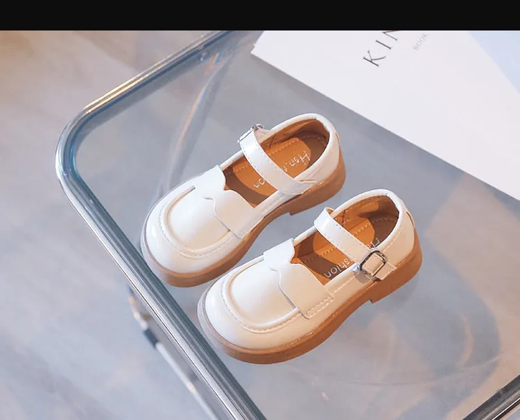Children Mary Janes Platform Black Beige Plain Design Girls Leather Shoes Toddler School All-match Kids