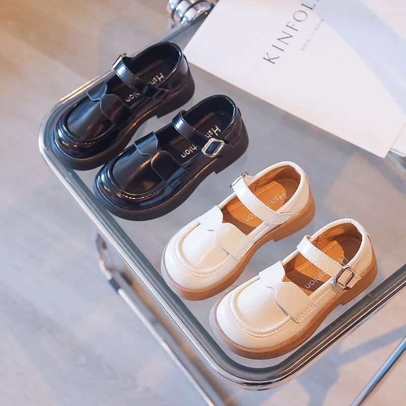 Children Mary Janes Platform Black Beige Plain Design Girls Leather Shoes Toddler School All-match Kids