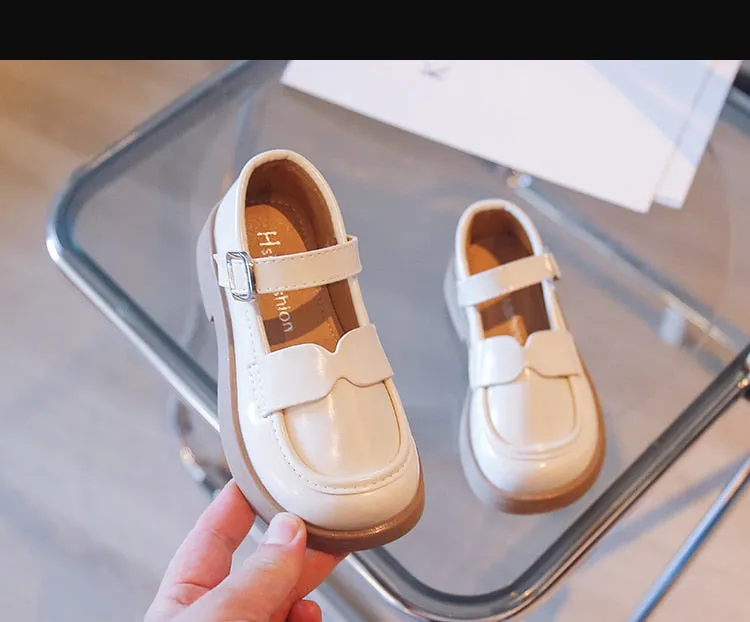 Children Mary Janes Platform Black Beige Plain Design Girls Leather Shoes Toddler School All-match Kids