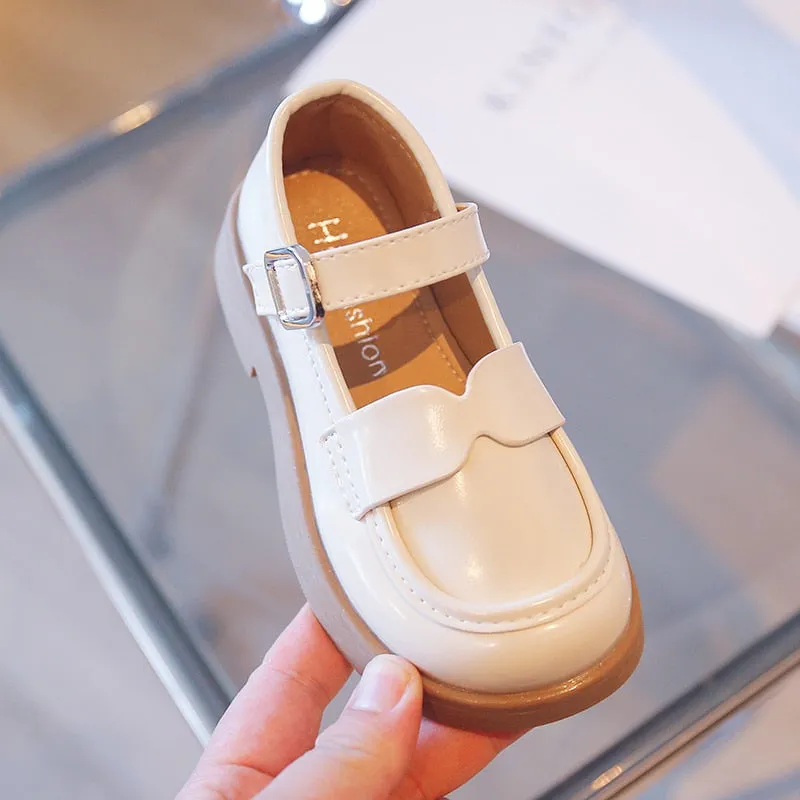 Children Mary Janes Platform Black Beige Plain Design Girls Leather Shoes Toddler School All-match Kids