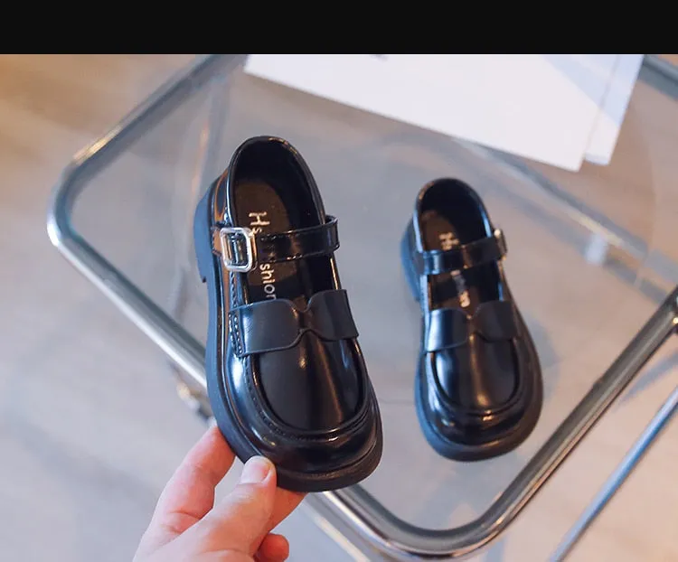 Children Mary Janes Platform Black Beige Plain Design Girls Leather Shoes Toddler School All-match Kids