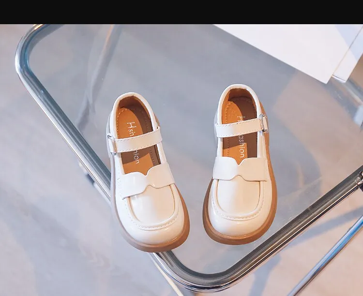 Children Mary Janes Platform Black Beige Plain Design Girls Leather Shoes Toddler School All-match Kids