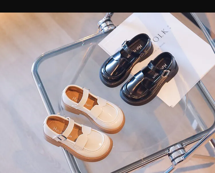 Children Mary Janes Platform Black Beige Plain Design Girls Leather Shoes Toddler School All-match Kids