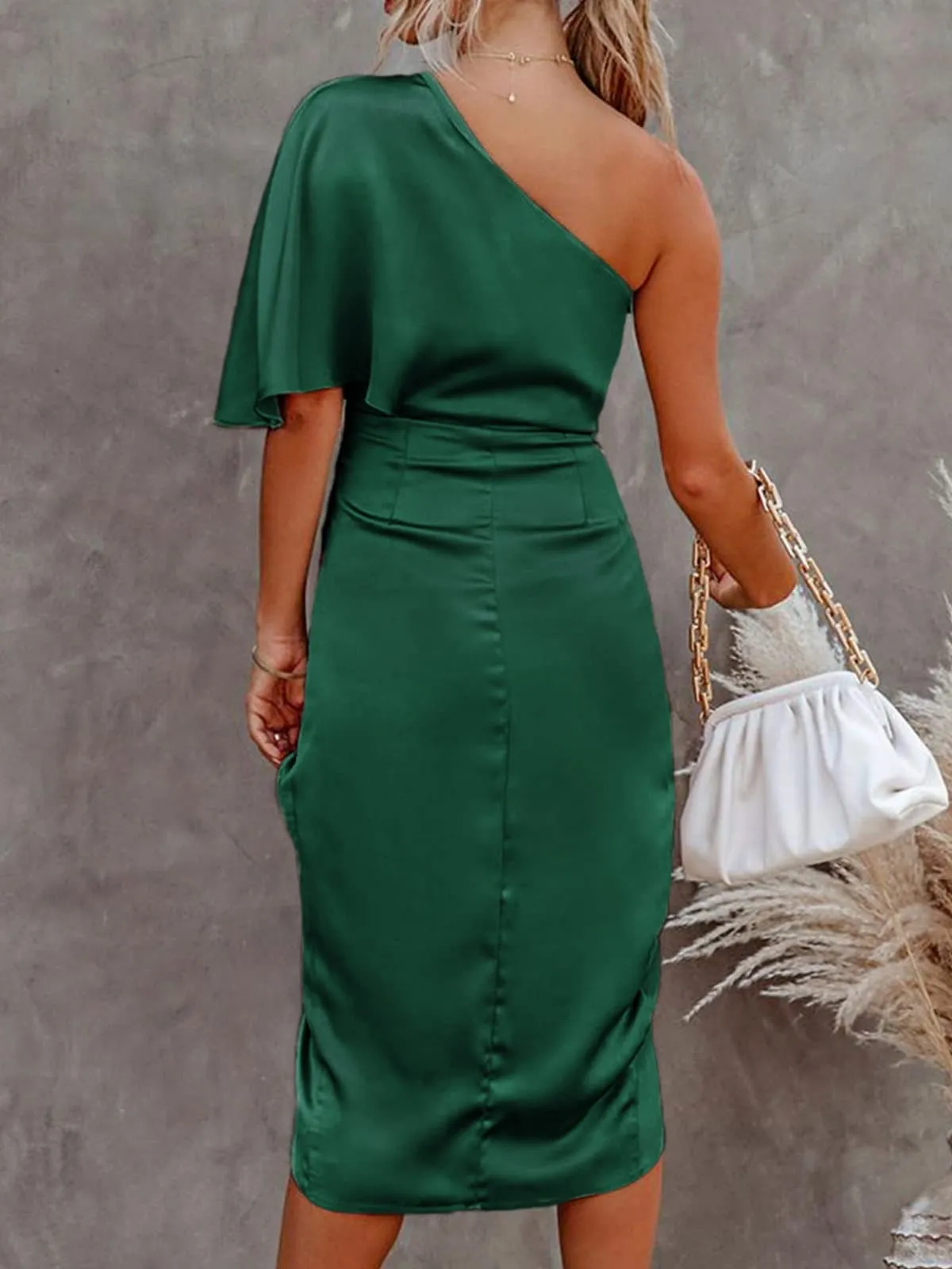 CUPSHE Women Satin One Shoulder Cocktail Party Dress