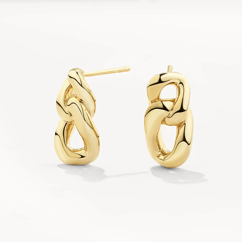 Curb Chain Link Stud Earrings in Gold