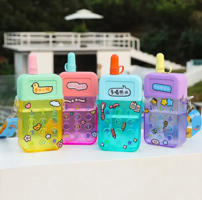 Cute Mobile Phone Water Bottle for Kids with Portable Strap