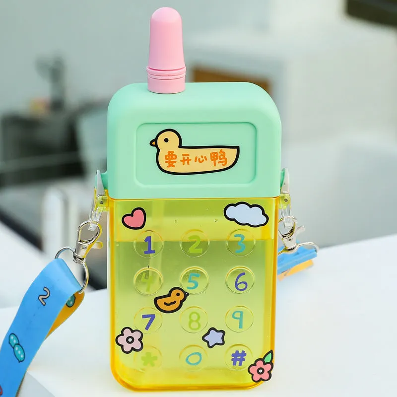 Cute Mobile Phone Water Bottle for Kids with Portable Strap