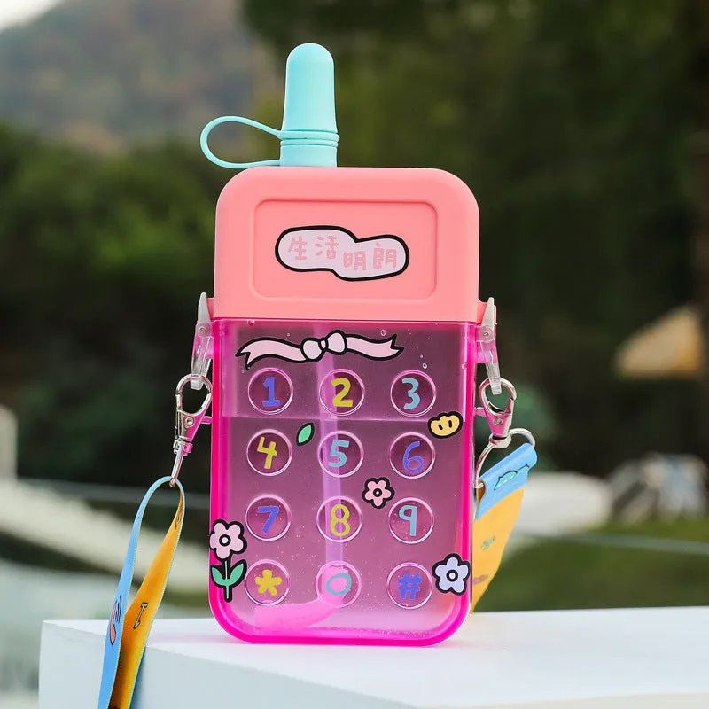 Cute Mobile Phone Water Bottle for Kids with Portable Strap