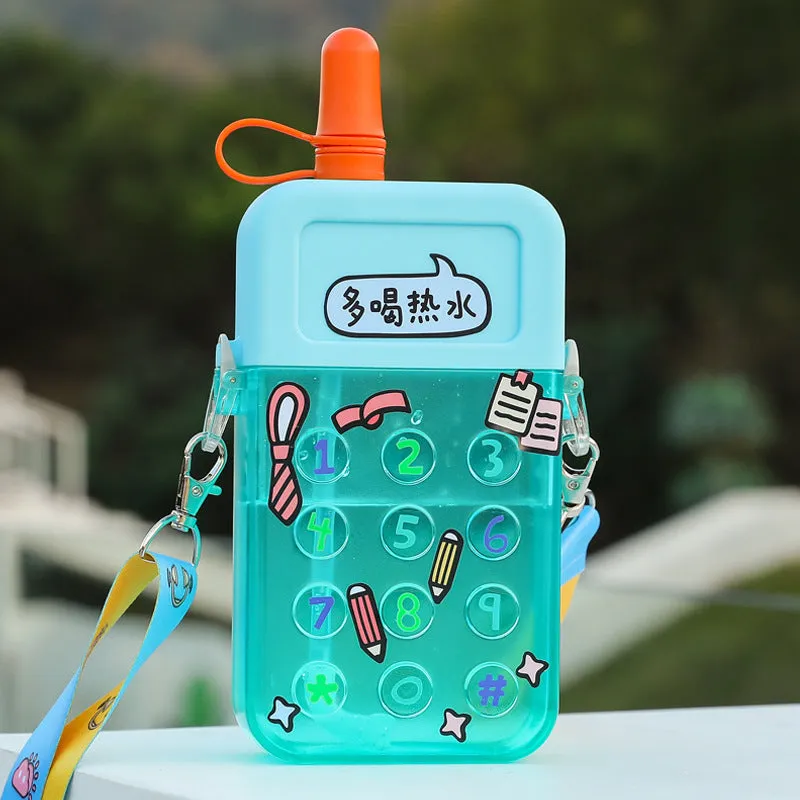 Cute Mobile Phone Water Bottle for Kids with Portable Strap
