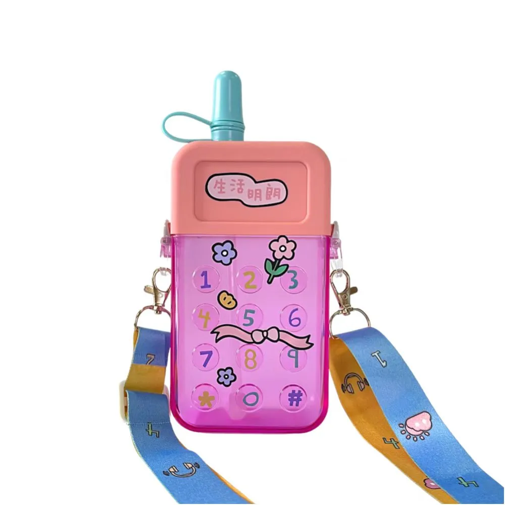 Cute Mobile Phone Water Bottle for Kids with Portable Strap