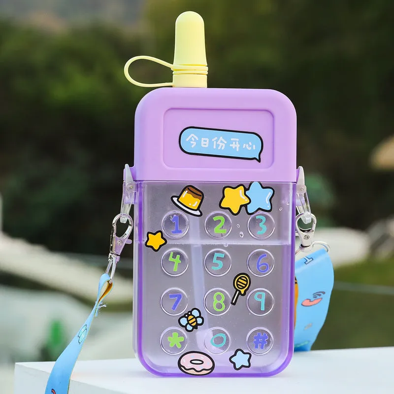Cute Mobile Phone Water Bottle for Kids with Portable Strap