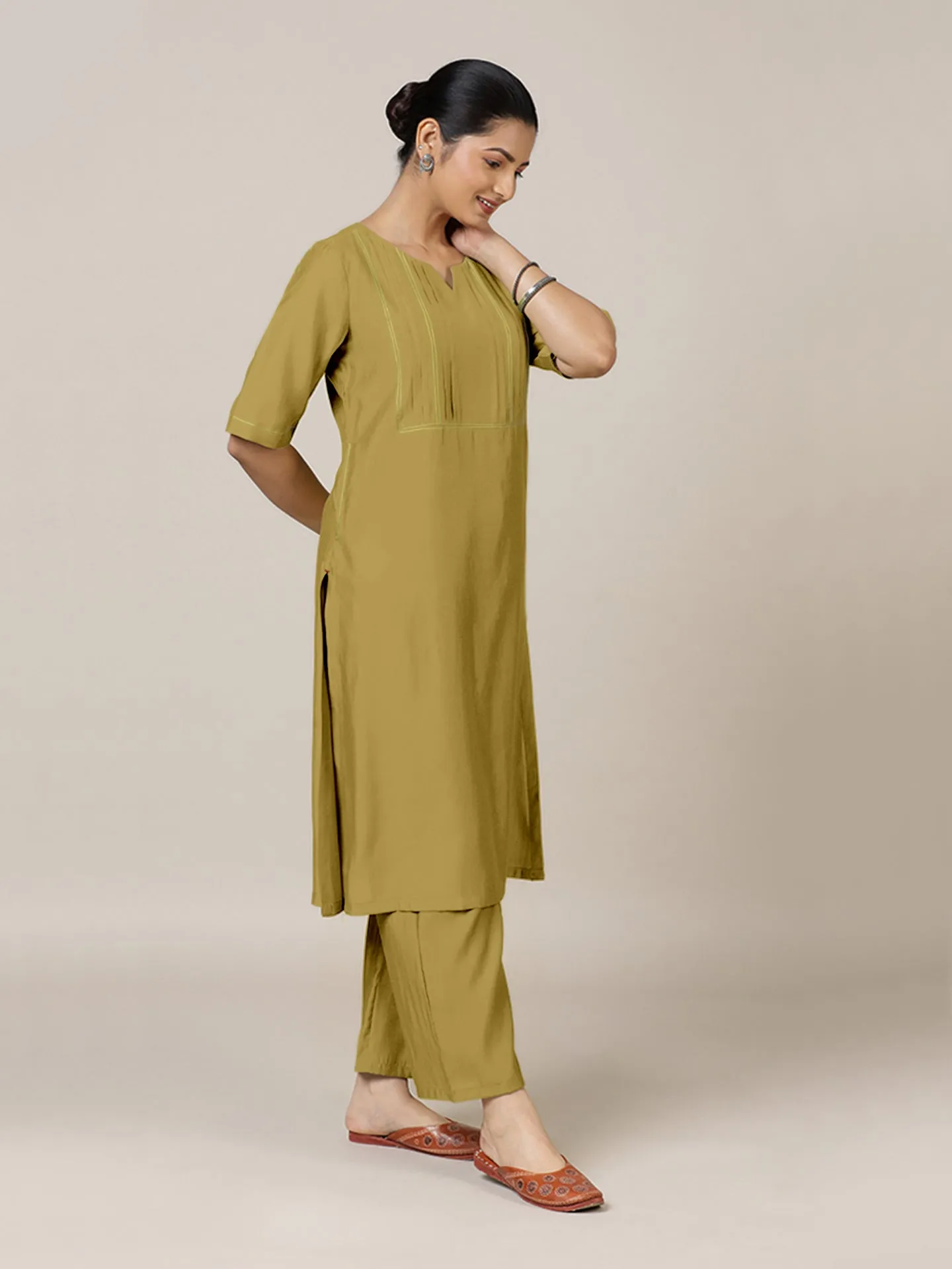 Esha x Rozaana | A Line Kurta in Dijon Mustard with Thread Work | Coords or Only Kurta