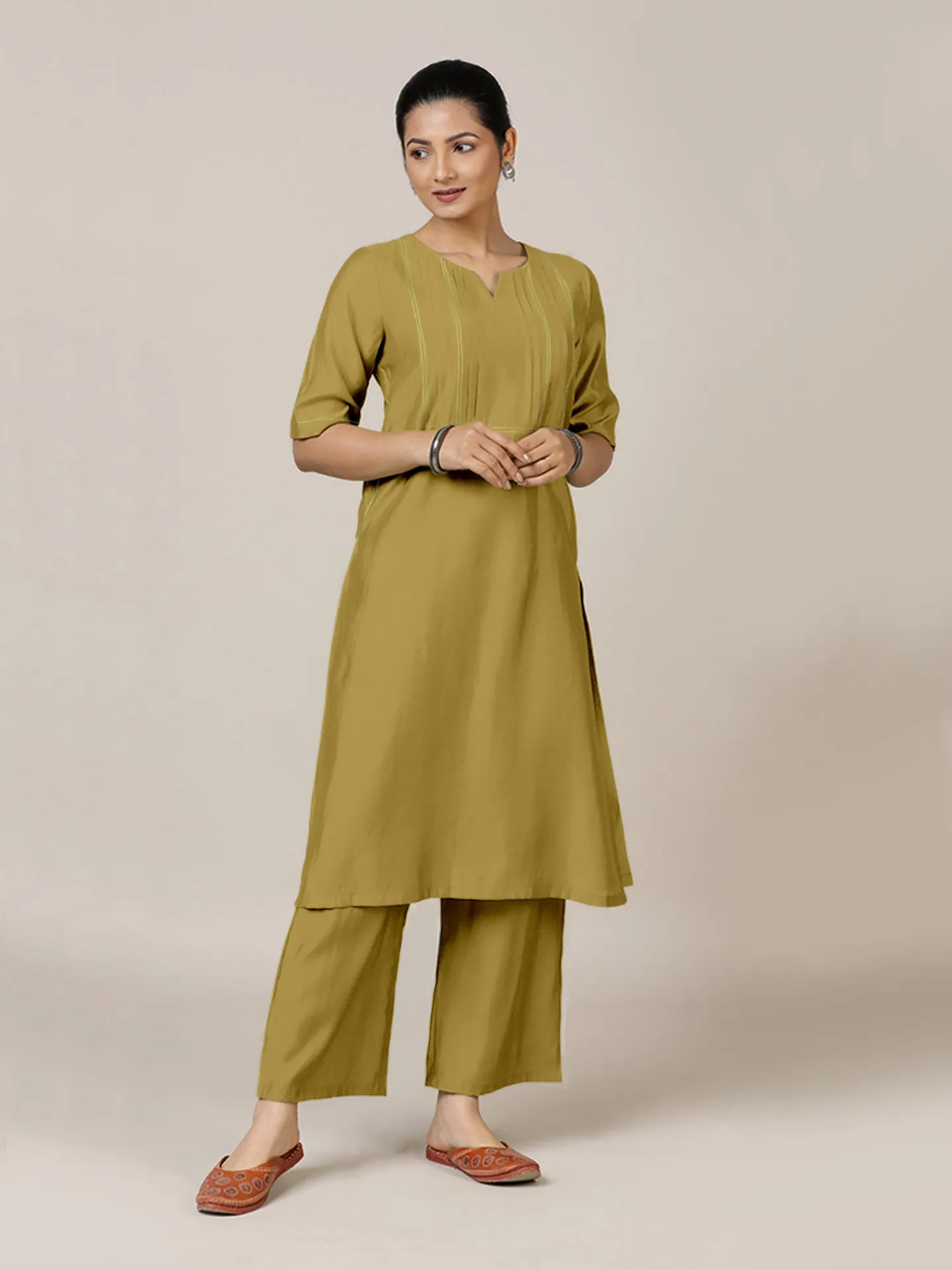 Esha x Rozaana | A Line Kurta in Dijon Mustard with Thread Work | Coords or Only Kurta