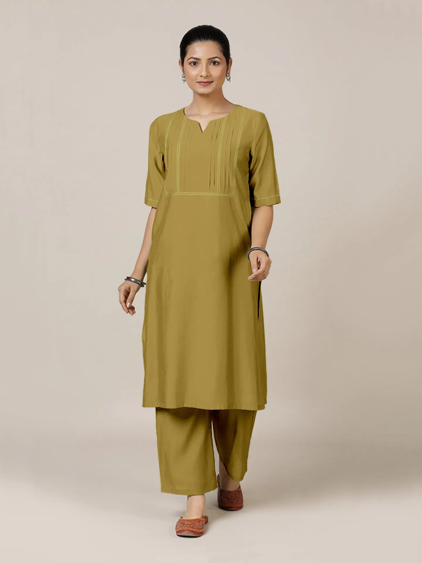 Esha x Rozaana | A Line Kurta in Dijon Mustard with Thread Work | Coords or Only Kurta