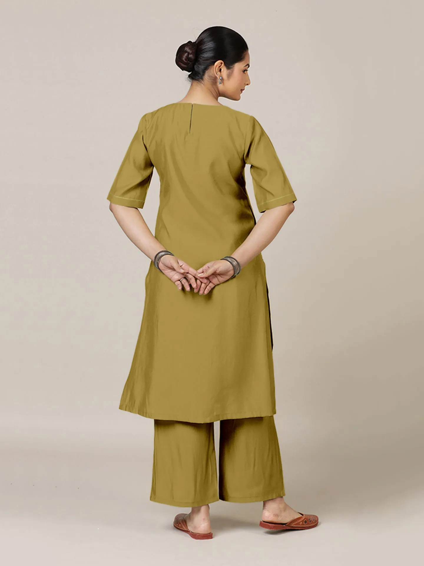 Esha x Rozaana | A Line Kurta in Dijon Mustard with Thread Work | Coords or Only Kurta