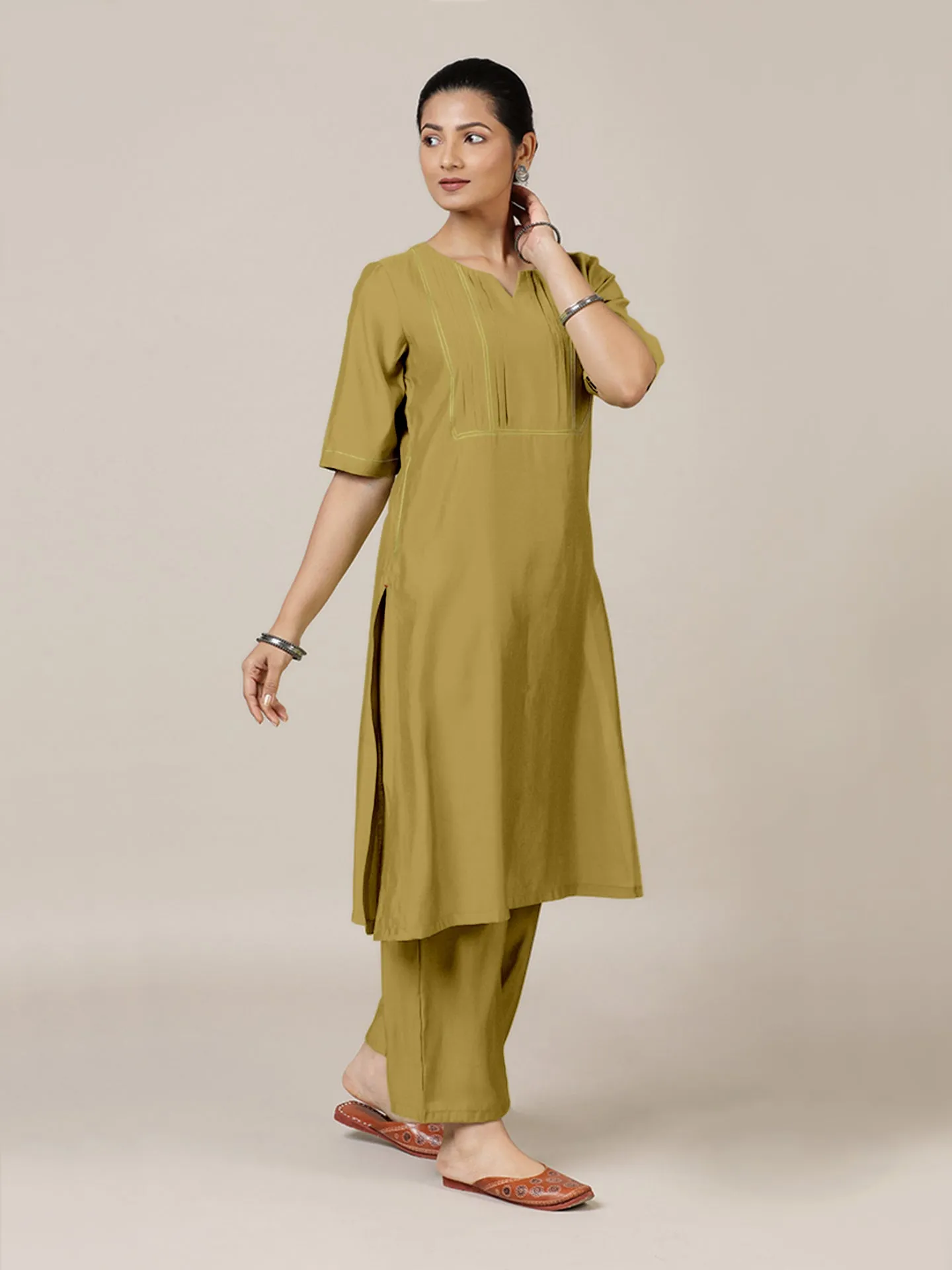 Esha x Rozaana | A Line Kurta in Dijon Mustard with Thread Work | Coords or Only Kurta