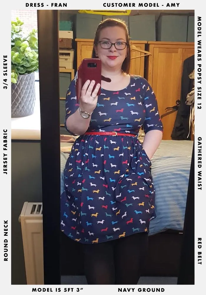 Fran Navy Dog Print Dress