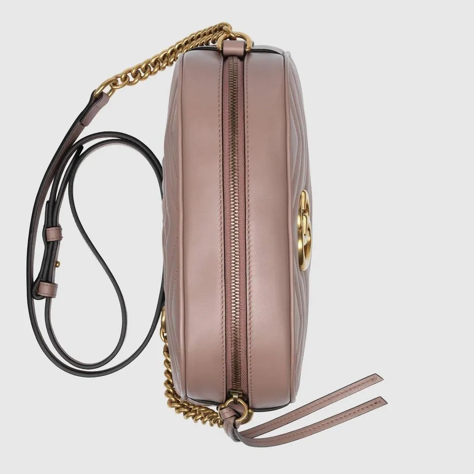 Gucci Camera Marmont New Gg Small Matelasse Rose Leather Cross Body Bag