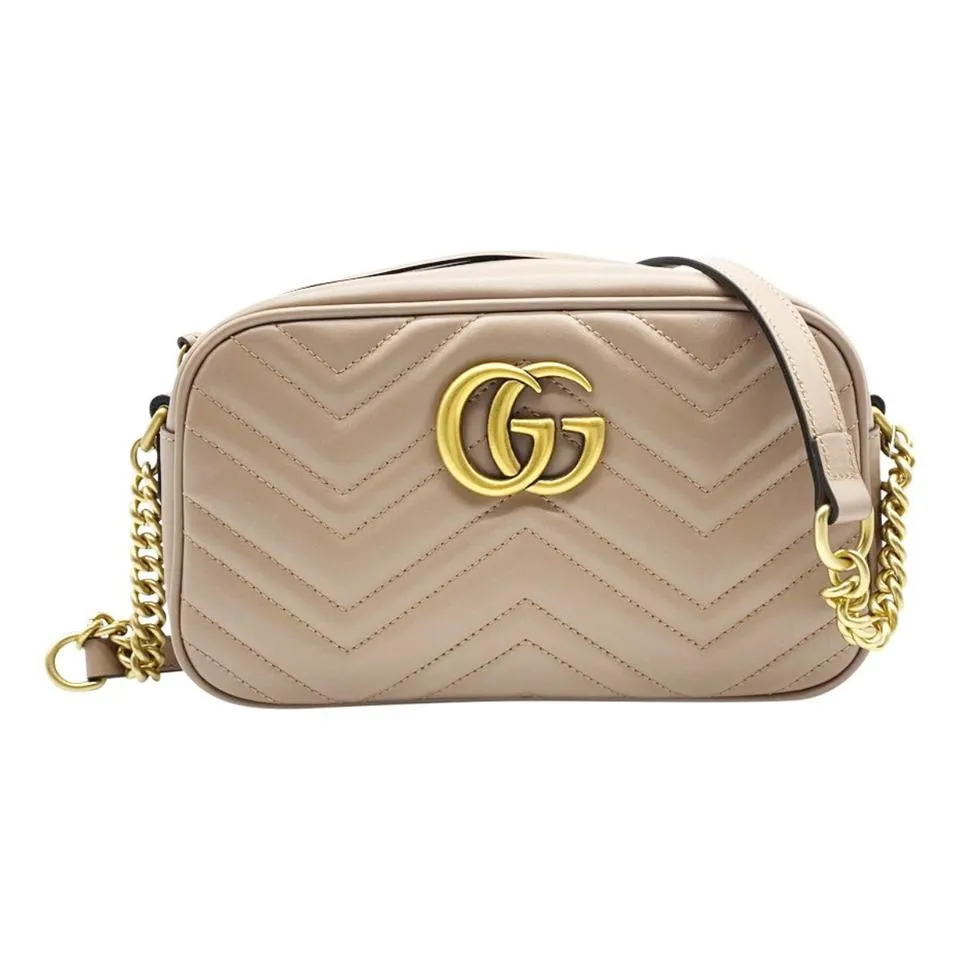 Gucci Camera Marmont New Gg Small Matelasse Rose Leather Cross Body Bag