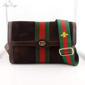 GUCCI Medium Suede Ophidia Clutch with Strap