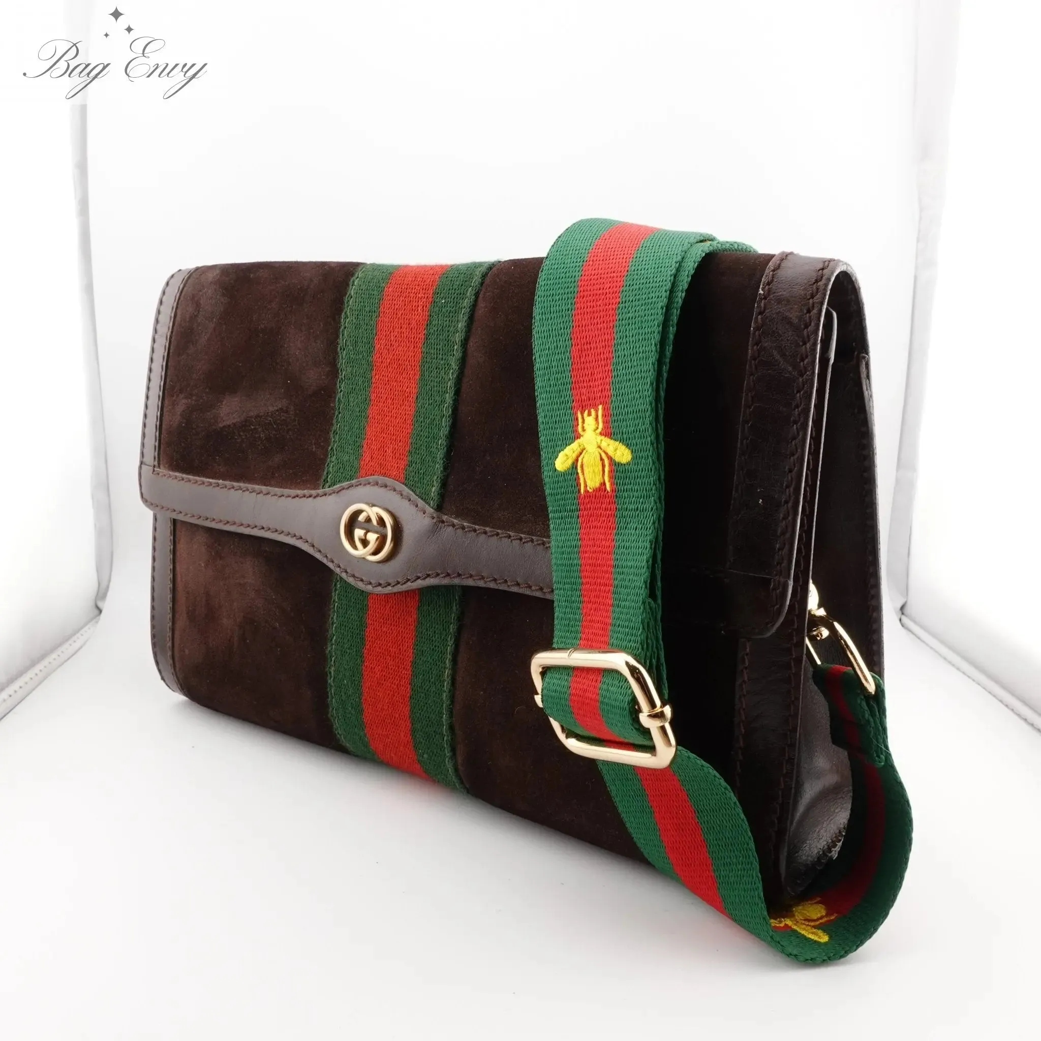 GUCCI Medium Suede Ophidia Clutch with Strap