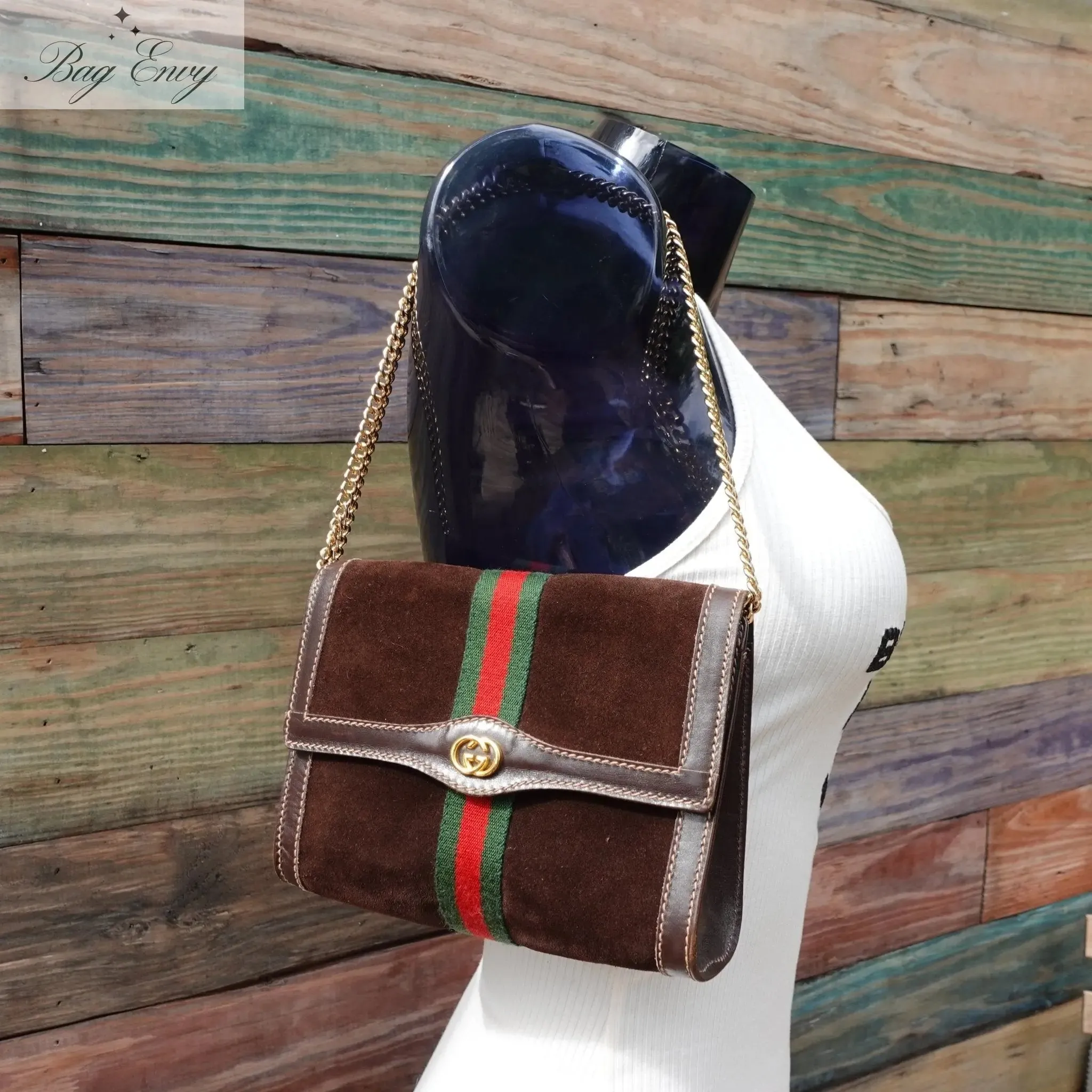 GUCCI Small Suede Ophidia Clutch with Chain