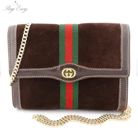 GUCCI Small Suede Ophidia Clutch with Chain