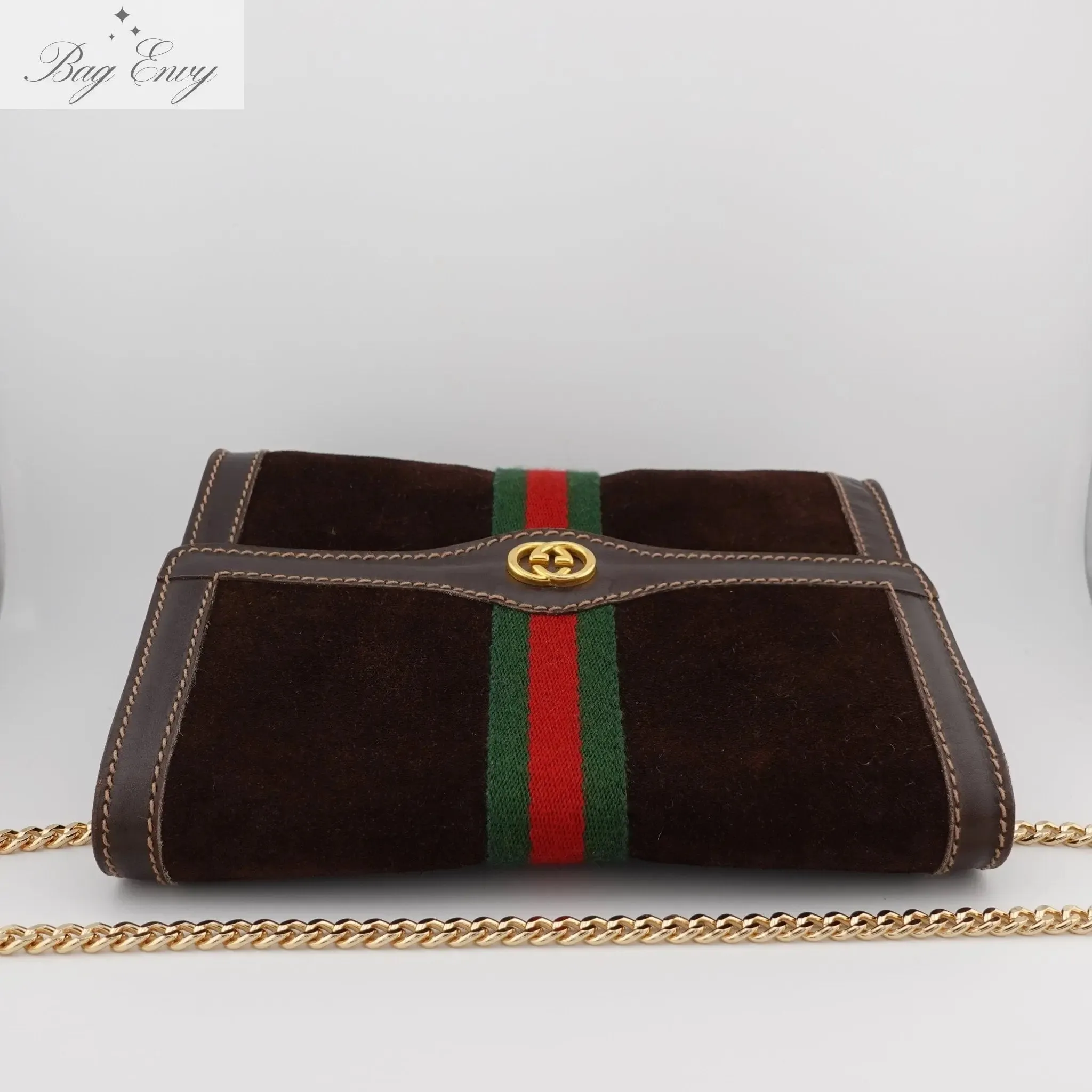 GUCCI Small Suede Ophidia Clutch with Chain