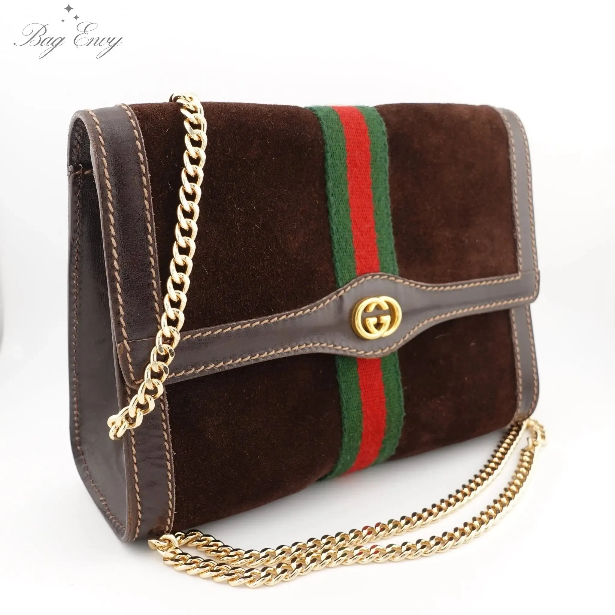 GUCCI Small Suede Ophidia Clutch with Chain