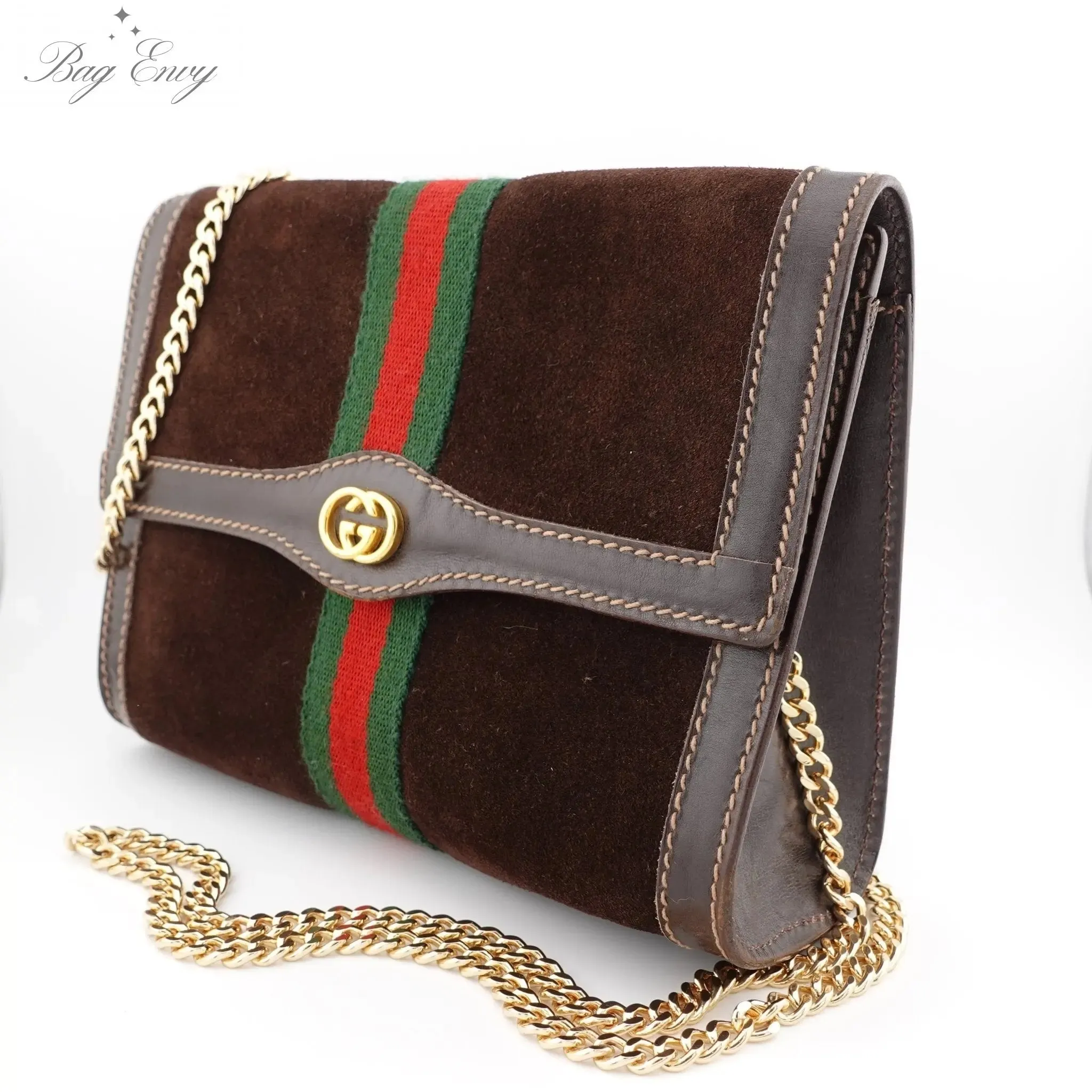 GUCCI Small Suede Ophidia Clutch with Chain